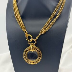 Vintage Gold Cutout "CHANEL" Letter Magnifying Glass Multi Strand Chain Necklace